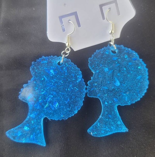 Transparent Blue Afro Girl Earrings