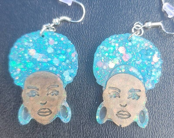 Blue/Gold Sparkle Headband Girl Earrings