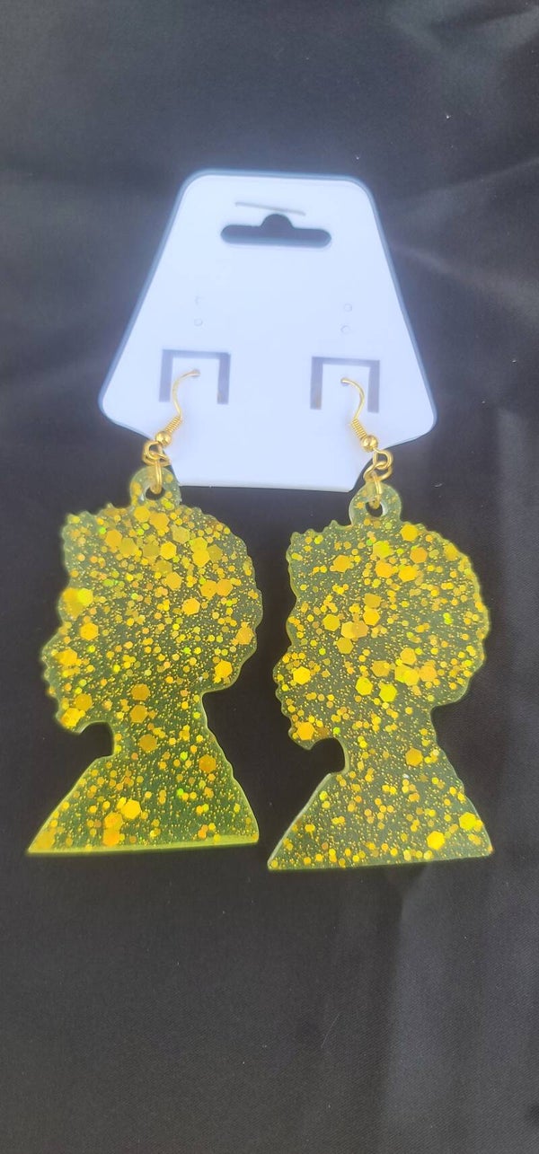 Glitter Gold Afro Man Earrings
