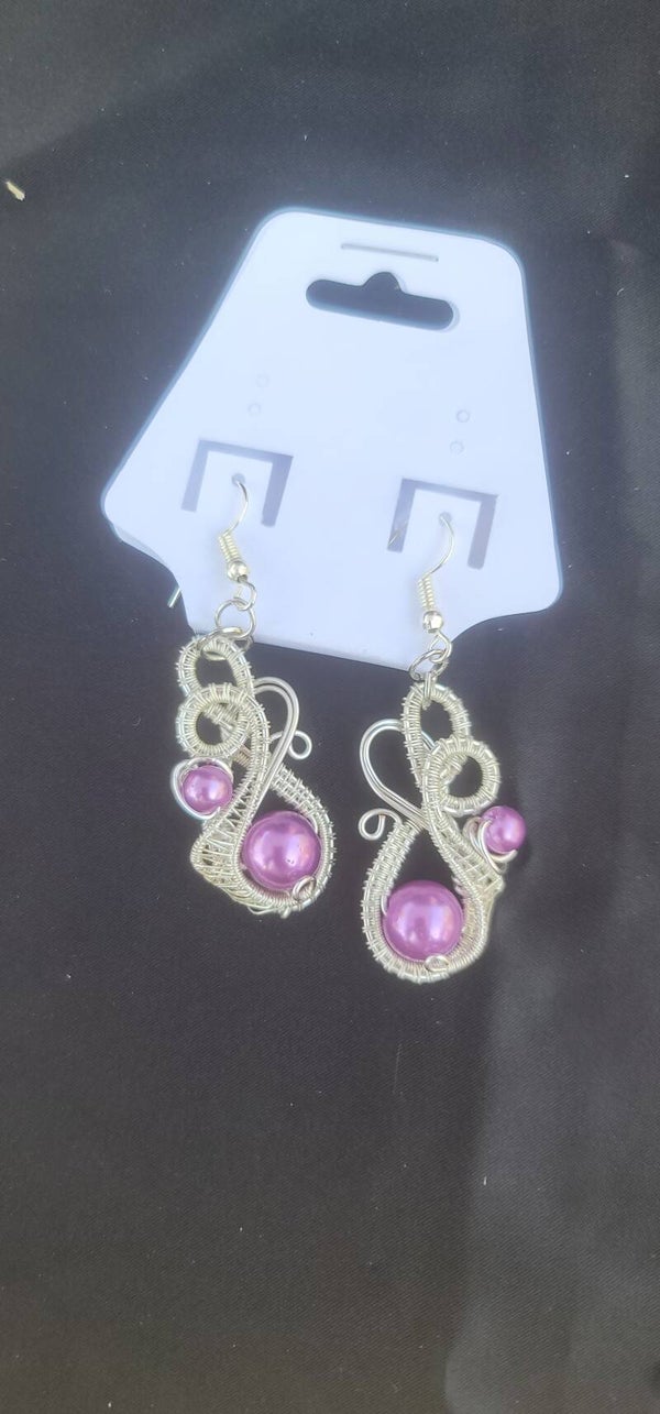 Purple/Silver 2 Pearl Earrings