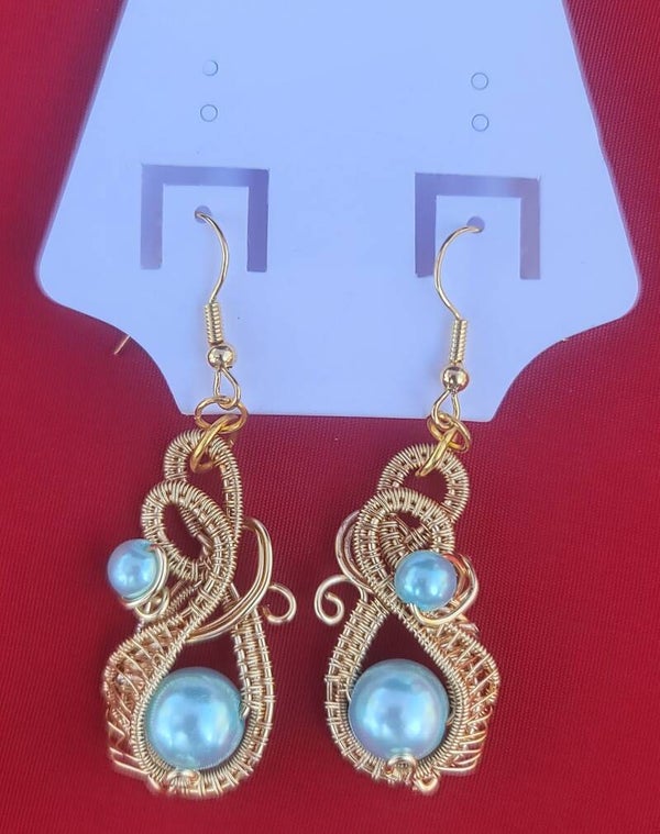 Blue/Gold 2 Pearl Earrings