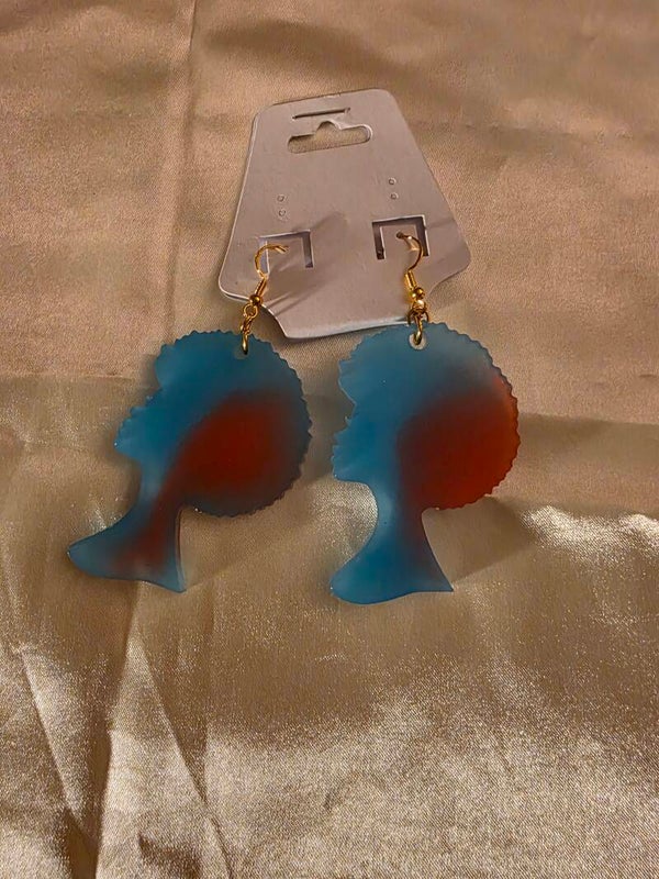 Red/Blue Afro Girl Earrings