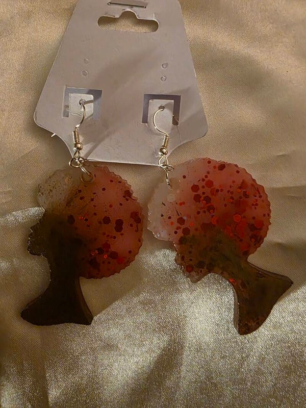 Red/White Afro Girl Earrings