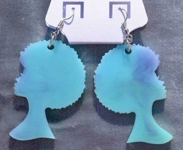 Blue/Purple Afro Girl Earrings