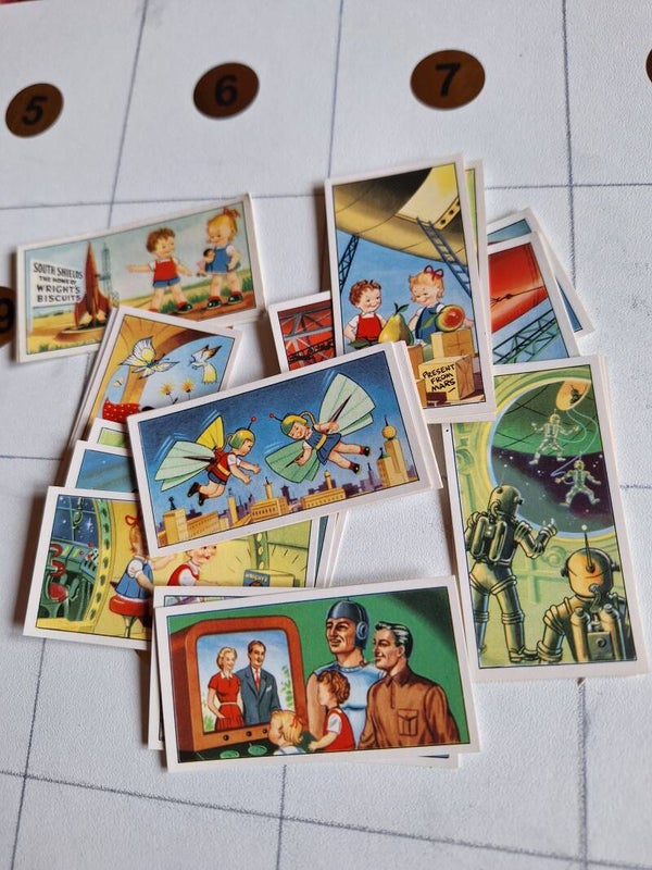 MISCHIEF GOES TO MARS  COMPLETE SET OF 24 TRADE CARDS 1954 ORIGINAL CARDS FROM TILLEYS OF SHEFFIELD WRIGHTS BISCUITS LTD