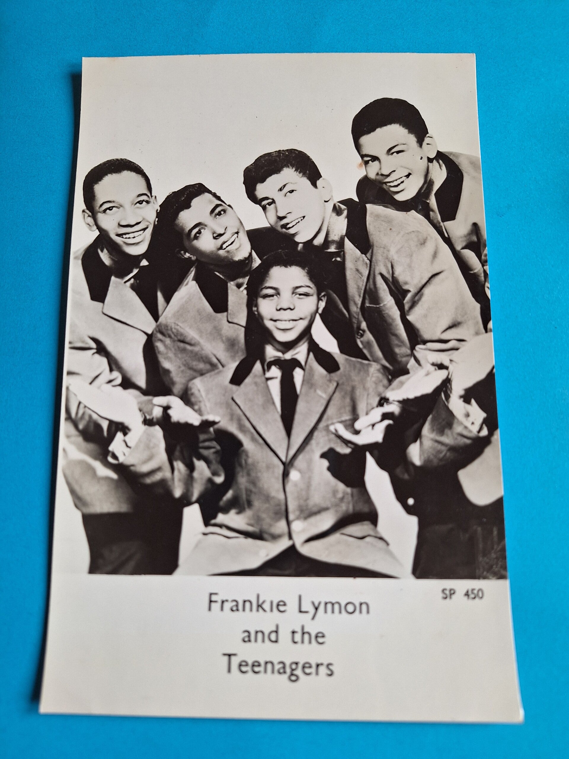 FRANKIE LYMON AND THE TEENAGERS REAL GLOSSY PHOTO CARD 1950s 1960s SIZE APPROX  13CM X 19CM FROM TILLEYS OF SHEFFIELD
