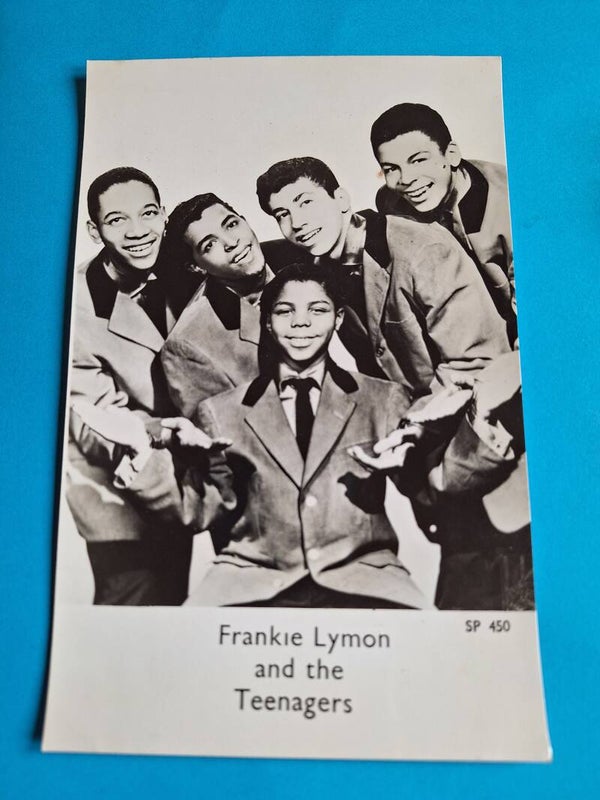 FRANKIE LYMON AND THE TEENAGERS REAL GLOSSY PHOTO CARD 1950s 1960s SIZE APPROX  13CM X 19CM FROM TILLEYS OF SHEFFIELD