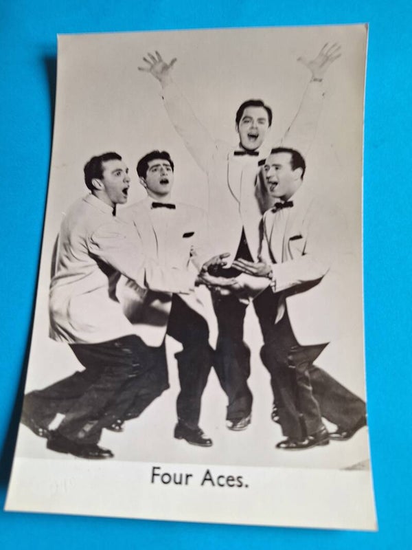 FOUR ACES REAL GLOSSY PHOTO CARD 1950s 1960s SIZE APPROX  13CM X 19CM FROM TILLEYS OF SHEFFIELD