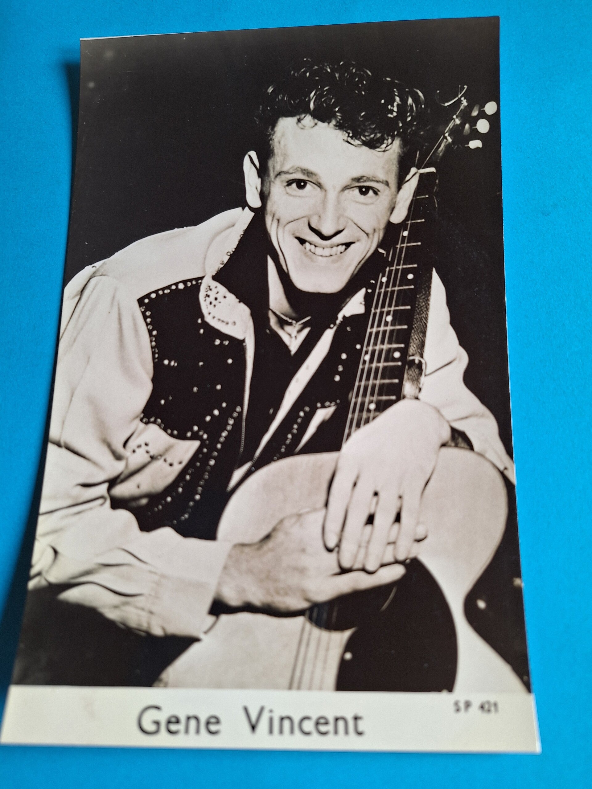 GENE VINCENT REAL GLOSSY PHOTO CARD 1950s 1960s SIZE APPROX  13CM X 19CM FROM TILLEYS OF SHEFFIELD
