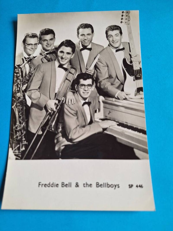 FREDDIE BELL & THE BELLBOYS REAL GLOSSY PHOTO CARD 1950s 1960s SIZE APPROX  13CM X 19CM FROM TILLEYS OF SHEFFIELD