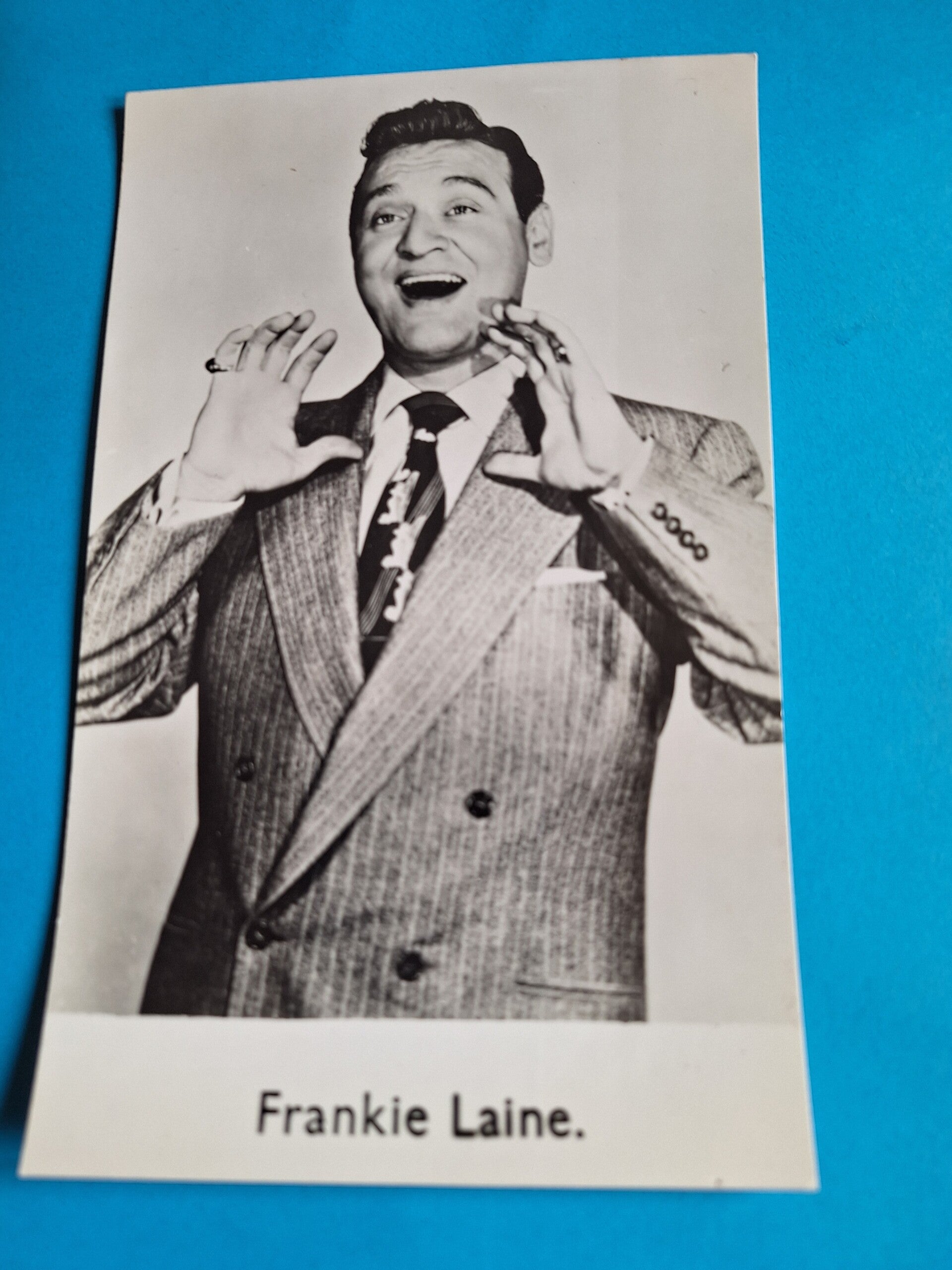 FRANKIE LAINE REAL GLOSSY PHOTO CARD 1950s 1960s SIZE APPROX  13CM X 19CM FROM TILLEYS OF SHEFFIELD