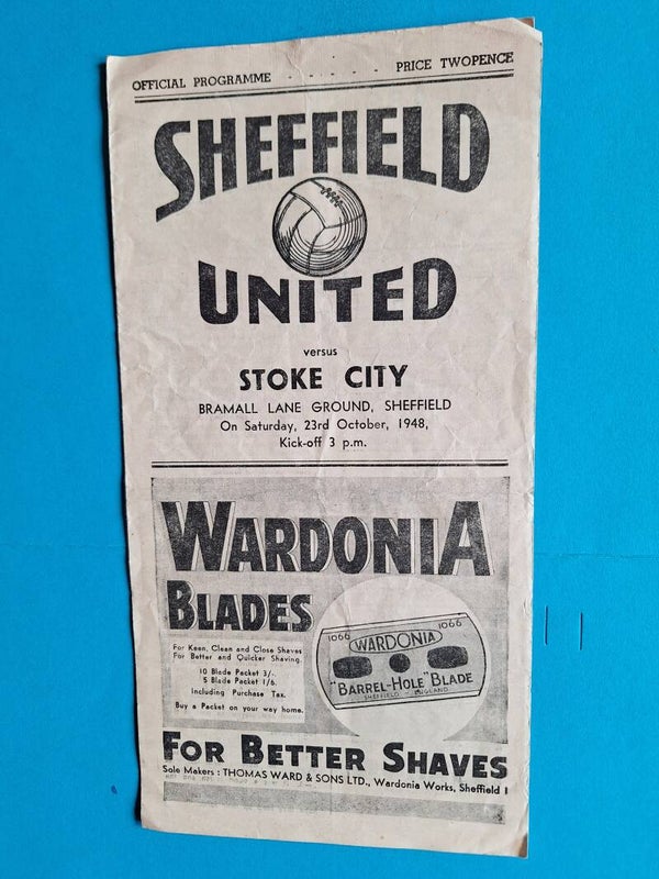 SHEFFIELD UNITED V STOKE CITY  FOOTBALL PROGRAMME 23RD OCTOBER 1948 TILLEYS OF SHEFFIELD