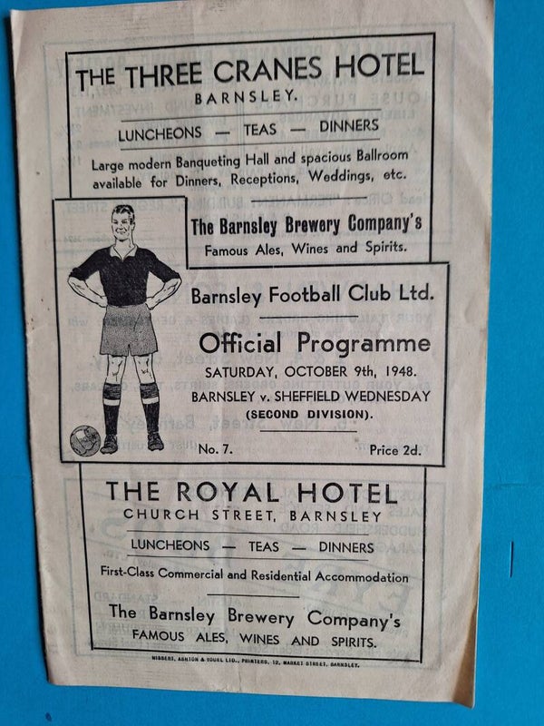 BARNSLEY V SHEFFIELD WEDNESDAY FOOTBALL PROGRAMME OCTOBER 9TH 1948 TILLEYS OF SHEFFIELD