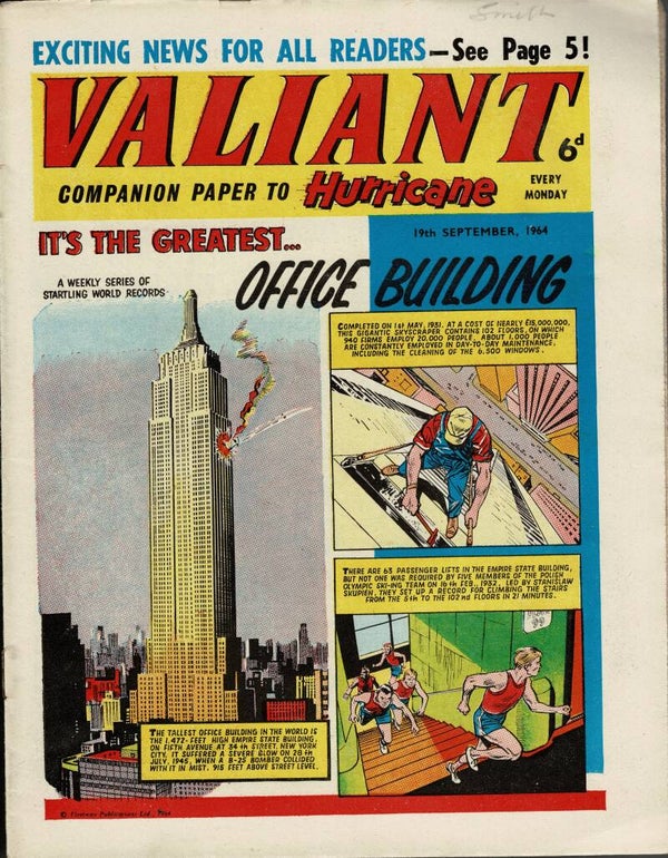 VALIANT UK COMIC 19TH SEPTEMBER 1964 VINTAGE COMICS FROM TILLEYS OF SHEFFIELD