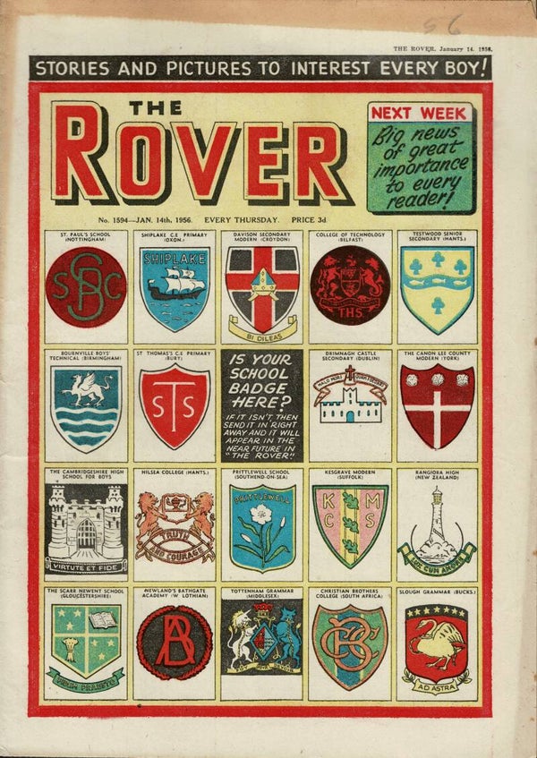 THE ROVER UK COMIC / STORY PAPER NO 1594 JANUARY 14TH 1956 VINTAGE COMICS FROM TILLEYS OF SHEFFIELD