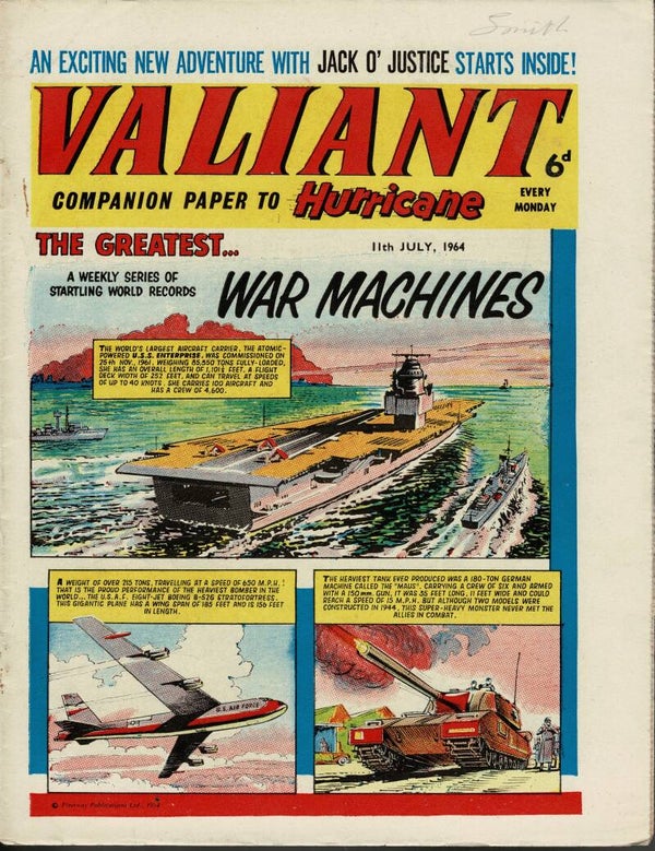 VALIANT UK COMIC 11TH JULY 1964 VINTAGE COMICS FROM TILLEYS OF SHEFFIELD