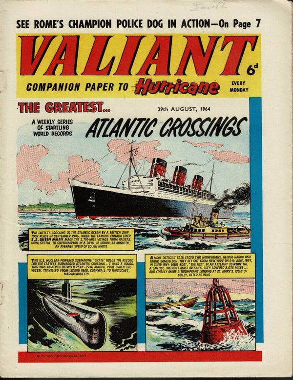 VALIANT UK COMIC 29TH AUGUST 1964 VINTAGE COMICS FROM TILLEYS OF SHEFFIELD