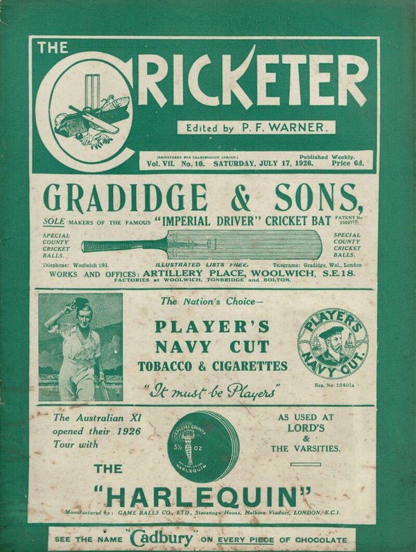 THE CRICKETER UK MAGAZINE JULY 17TH 1926 BUY VINTAGE CRICKET MAGAZINES TILLEYS
