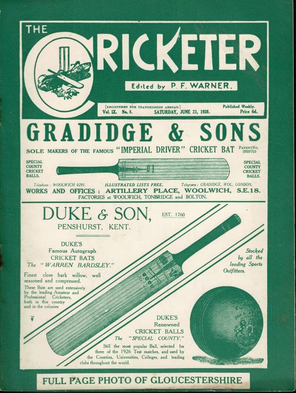 THE CRICKETER UK MAGAZINE JUNE 23RD 1928 BUY VINTAGE CRICKET MAGAZINES TILLEYS