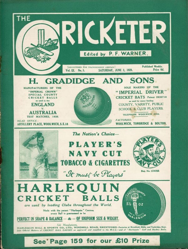 THE CRICKETER UK MAGAZINE JUNE 2ND 1928 BUY VINTAGE CRICKET MAGAZINES TILLEYS