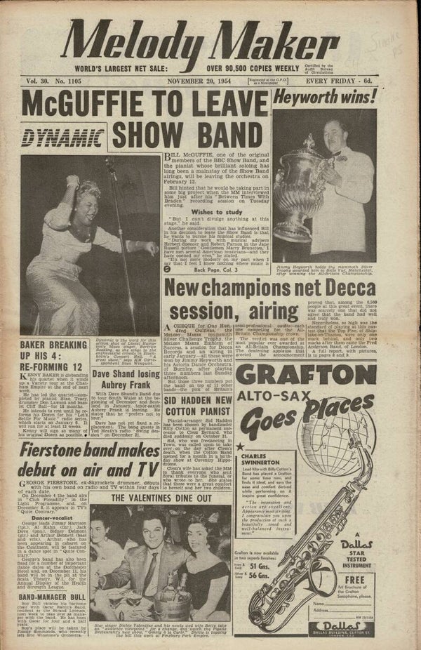 MELODY MAKER UK MUSIC PAPER November 20th 1954