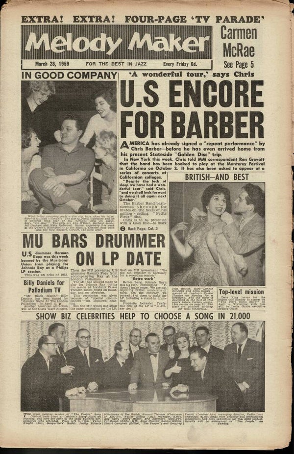 MELODY MAKER UK MUSIC PAPER March 28th 1959