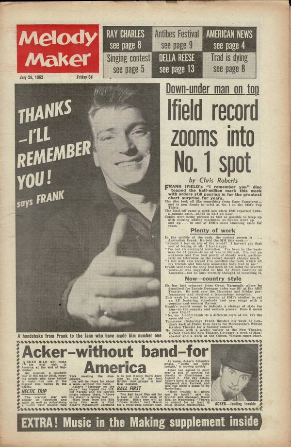 MELODY MAKER UK MUSIC PAPER July 28th 1962