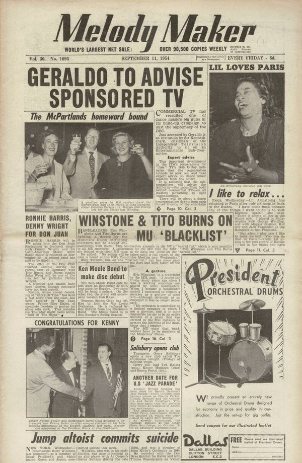 MELODY MAKER UK MUSIC PAPER September 11th 1954