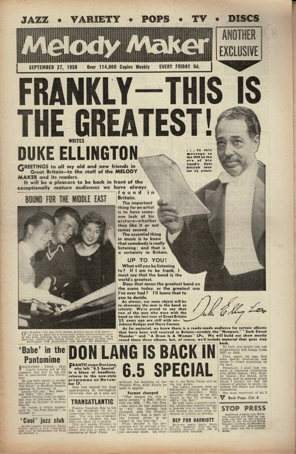 MELODY MAKER UK MUSIC PAPER September 27th 1958