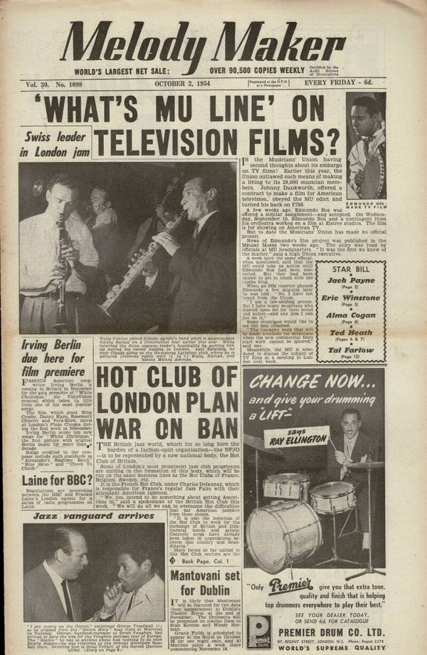 MELODY MAKER UK MUSIC PAPER October 2nd 1954