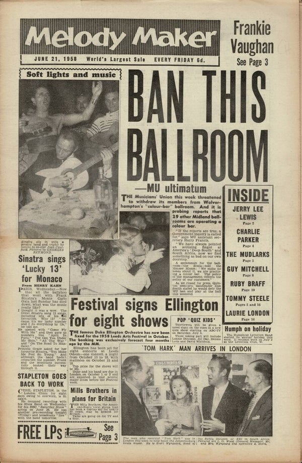 MELODY MAKER UK MUSIC PAPER June 21st 1958
