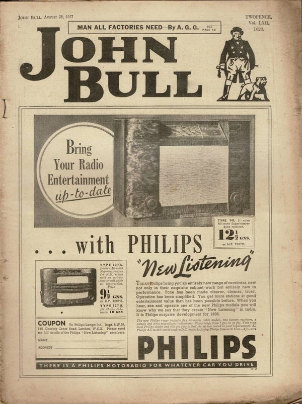 JOHN BULL UK MAGAZINE August 28th 1937 VINTAGE MAGAZINE BACK ISSUE TILLEYS