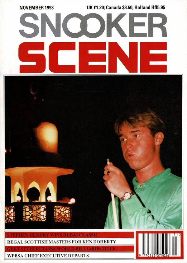 SNOOKER SCENE UK MAGAZINE November 1993 BUY VINTAGE BACK ISSUE MAGAZINES TILLEYS