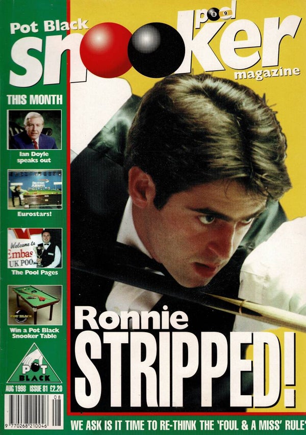 POT BLACK  UK SNOOKER MAGAZINE August 1998 BUY VINTAGE BACK ISSUE MAGAZINES TILLEYS