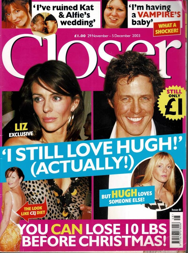 CLOSER UK LIFESTYLE  MAGAZINE NO 61 29TH  November 5TH - December 2003 BUY VINTAGE BACK ISSUE MAGAZINES TILLEYS