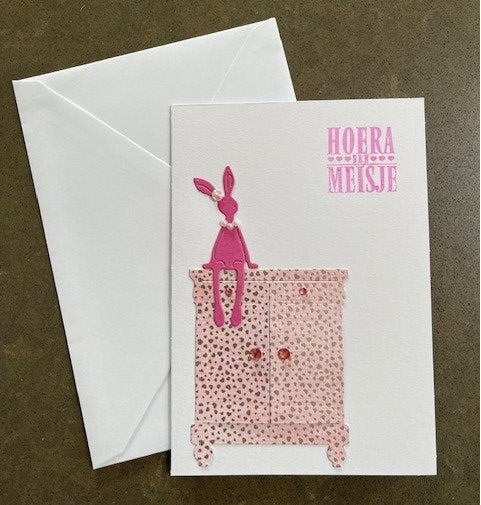 Kaart Geboorte Meisje Haasje met envelop
