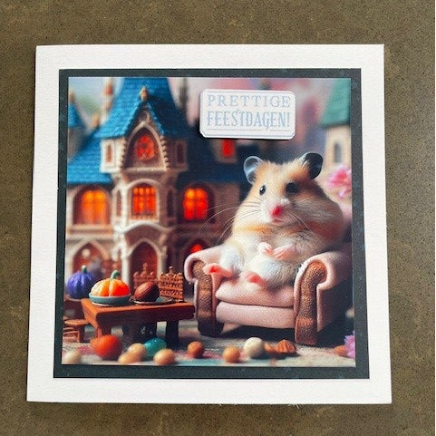 Kaart Kerst Prettige feestdagen hamster met envelop