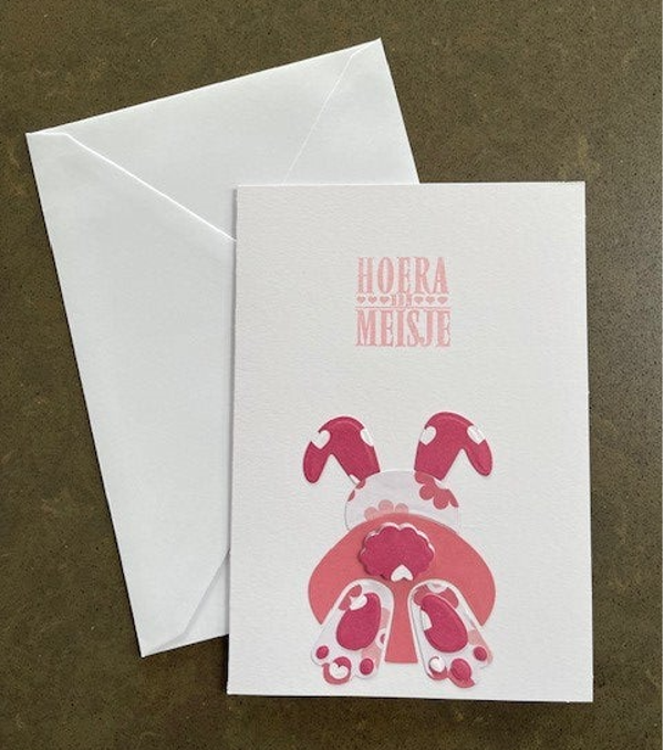 Kaart Geboorte Meisje Konijn 1 met envelop