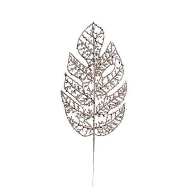 34cm GLITTERED LEAF CHAMPAGNE