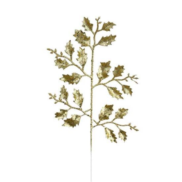 40cm GLITTERED HOLLY SPRAY GOLD
