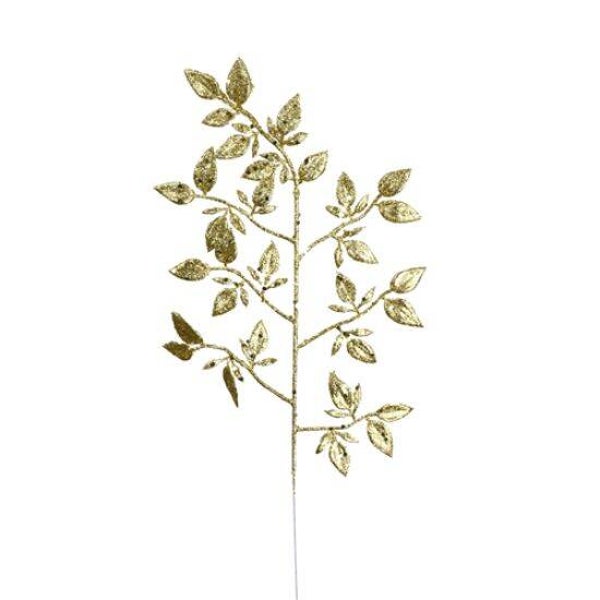 40cm GLITTERED MINI LEAF SPRAY GOLD