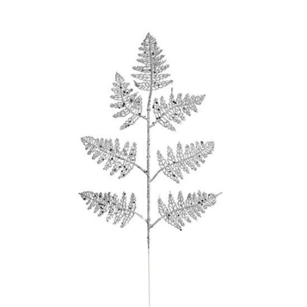 42cm GLITTERED FERN LEAF SPRAY SILVER
