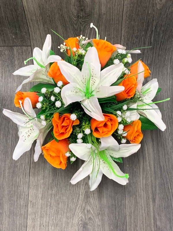 Orange rose and ivory lily