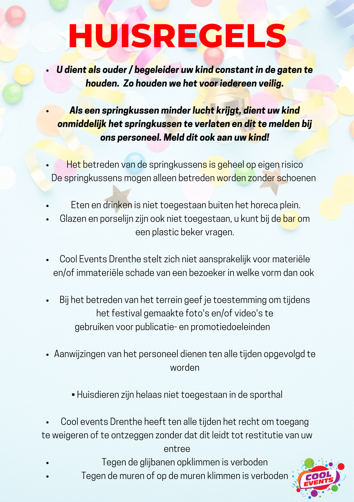Huisregels | Cooleventsdrenthe
