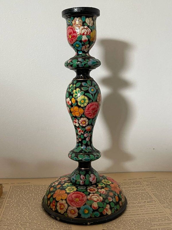Bougeoir ancien peint à la main – Explosion florale