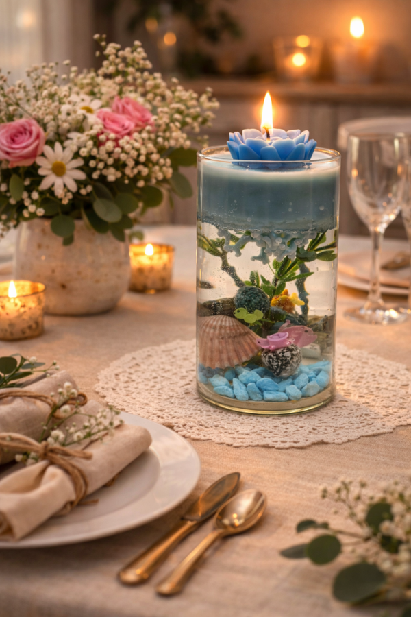 Kerzenglas mit Wasser destilliert