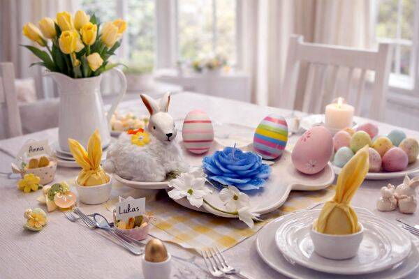 Ostern Platte mit Hase , Eiern und Kerze