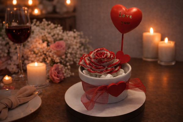 Gesteck Rose Herz aus Gips