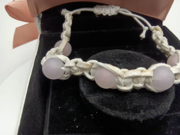 Lederarmband weiß mit Rosa Perlen