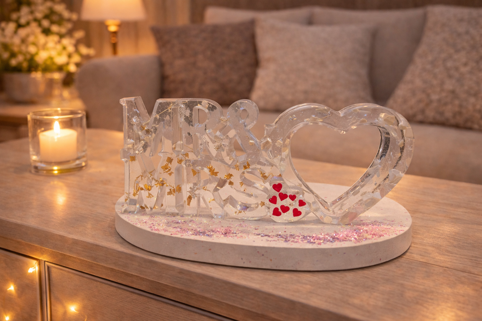 Epoxidharz MR & MRS mit gold und Silber und einem Herzen